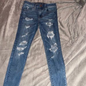 Blue high rise skinny jeans